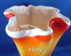 RARE Vintage 21cm SUNBURST Glass-Blown ART GLASS VASE Orange Ripple COLLECTABLE