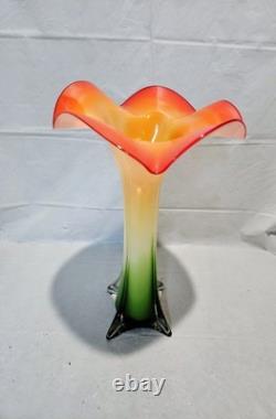 RARE Vintage Murano Art Glass Style Tulip Trumpet Vase 16 Tall Orange