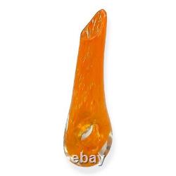 RARE Vtg 1997 Art Glass Bud Vase Signed Johnathon Schmuck Orange Speckled 8