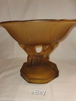 RARE Walther & Sohne Art Deco Amber Peach Glasgow Centerpiece Vase 2 Ladies