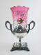 Rubina Art Glass Celery Vase 3 Enamel Birds James W. Tufts Quadruple Silver