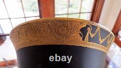 Rare 1920's Tiffin Art Nouveau Amethyst Black Satin Glass Gold Overlay Vase