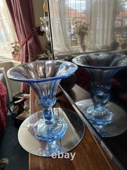 Rare 1930s Walther & Söhne Waltraut Blue Glass Lady Vase Art Deco Pressed Glass