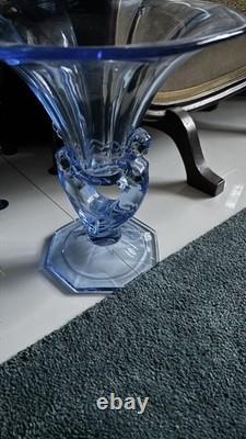 Rare 1930s Walther & Söhne Waltraut Blue Glass Lady Vase Art Deco Pressed Glass