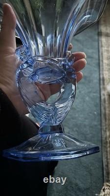 Rare 1930s Walther & Söhne Waltraut Blue Glass Lady Vase Art Deco Pressed Glass