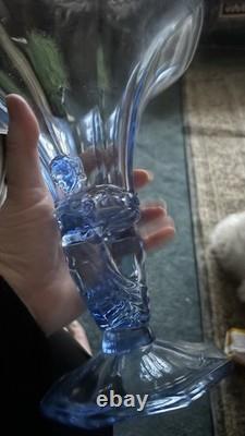 Rare 1930s Walther & Söhne Waltraut Blue Glass Lady Vase Art Deco Pressed Glass