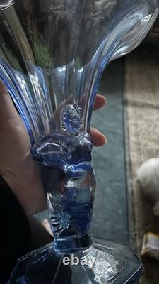 Rare 1930s Walther & Söhne Waltraut Blue Glass Lady Vase Art Deco Pressed Glass