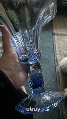 Rare 1930s Walther & Söhne Waltraut Blue Glass Lady Vase Art Deco Pressed Glass
