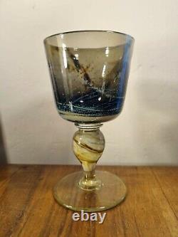 Rare 1970s Mdina Malta Art Glass Knop Stem Goblet Chalice Vase Unusual Colour