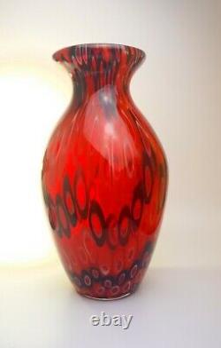 Rare 4kg Toso & Barovier Murano 1970s Signed Red Millefiori Vase Art Glass Piece