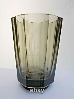 Rare Antique Art Deco Josef Hoffman Moser Octagonal Facet Cut Glass Vase 1930s