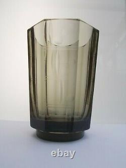 Rare Antique Art Deco Josef Hoffman Moser Octagonal Facet Cut Glass Vase 1930s