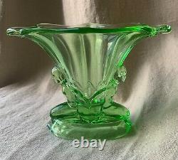 Rare Antique Art Deco Walther & Sohen1934 Green Vaseline Glass Windsor Vase Nude