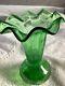 Rare Antique Handblown Green Ruffled Glass Vase 1900s 13.5cm X 9cm Uk