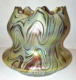 Rare Antique Kralik Green Phanomen Iridescent Bohemian Art Nouveau Glass Vase