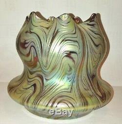 Rare Antique Kralik Green Phanomen Iridescent Bohemian Art Nouveau Glass Vase