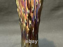 Rare Antique Purple Amethyst Northwood Carnival Glass Tree Trunk Vase 9 1/2