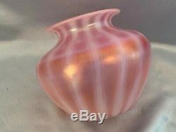 Rare Antique Steuben Oriental Poppy Art Glass Vase Cranberry Stripe Free Us Ship
