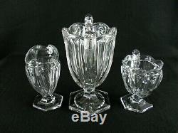 Rare Art Deco BACCARAT Harcourt Crystal Glass Set Vase, Sugar Bowl & Milk Jug