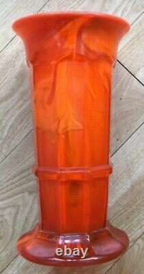 Rare Art Deco Period Large Davidsons Orange Cloud Glass Vase