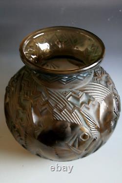 Rare Art Deco Pierre D'avesn Poissons Glass Vase
