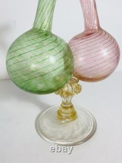 Rare Cranberry / Green Art Glass façon de Venise double cruet