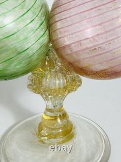 Rare Cranberry / Green Art Glass façon de Venise double cruet