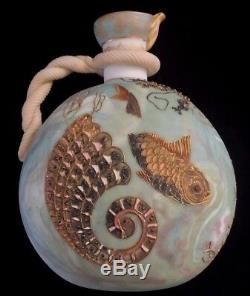 Rare Crown Milano Mt. Washington Moriage Aquatic Art Glass Ewer / Vase