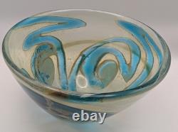 Rare Early Mdina Blue Iridescent Rosenthal Michael Harris Glass Bowl