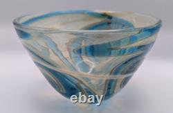 Rare Early Mdina Blue Iridescent Rosenthal Michael Harris Glass Bowl