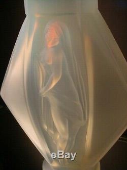 Rare Etling Glass 10 Ht. Lucille Sevin Opalescent Draped Nude Vase #38 Art Deco