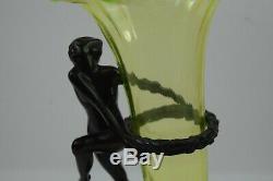 Rare Frankart 1927 Art Deco Nude Woman Holding Ring with Vaseline Glass Vase