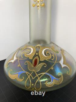 Rare Josephinenhutte Cypern Green Iredesent Enameled Glass Vase C. 1899