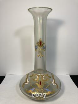 Rare Josephinenhutte Cypern Green Iredesent Enameled Glass Vase C. 1899