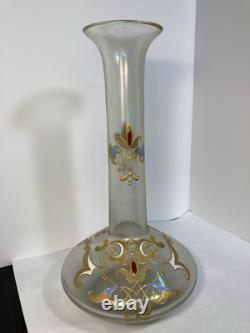 Rare Josephinenhutte Cypern Green Iredesent Enameled Glass Vase C. 1899