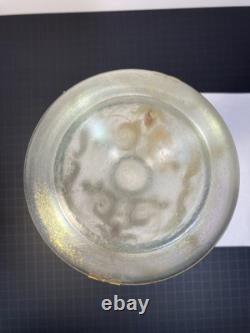 Rare Josephinenhutte Cypern Green Iredesent Enameled Glass Vase C. 1899