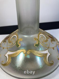 Rare Josephinenhutte Cypern Green Iredesent Enameled Glass Vase C. 1899