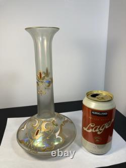 Rare Josephinenhutte Cypern Green Iredesent Enameled Glass Vase C. 1899