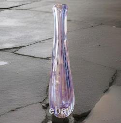 Rare Kosta Lindstrand Purple Enamel Lines Vase LH with LIND-TRAND KOSTA Stamp