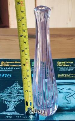 Rare Kosta Lindstrand Purple Enamel Lines Vase LH with LIND-TRAND KOSTA Stamp