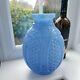 Rare Large Spip French Art Deco Blue Opaline Geometric Pattern Art Glass Vase