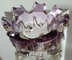 Rare Large Tall Heavy Vintage Brutalist 60's Lazy Susan Thick Thorn Glass Vase