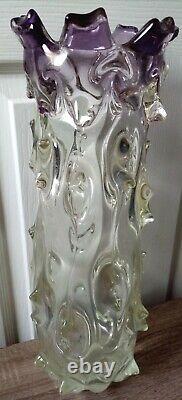 Rare Large Tall Heavy Vintage Brutalist 60's Lazy Susan Thick Thorn Glass Vase