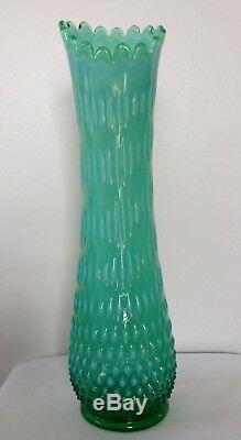 Rare Large Vintage Fenton Art Glass Green Opalescent Hobnail Vase