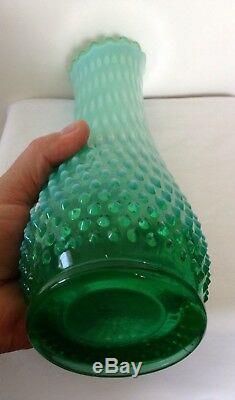 Rare Large Vintage Fenton Art Glass Green Opalescent Hobnail Vase