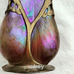 Rare Loetz Iridescent Art Glass Vase with Original Bronze