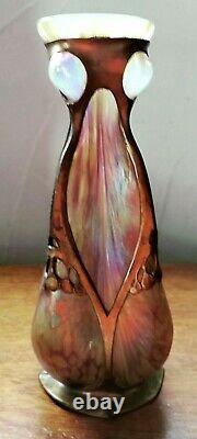 Rare Loetz Iridescent Art Glass Vase with Original Bronze