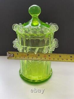 Rare MCM Italian Empoli Green Art Glass 8 Tall Apothecary Jar Vaseline Uranium
