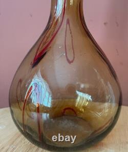 Rare Maltese Studio Art Glass Vase Red Trailing Swirls Amber Large 41cm