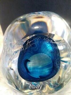 Rare Medium Signed Correia 2013 Art Glass Paperweight Abstract Turquoise